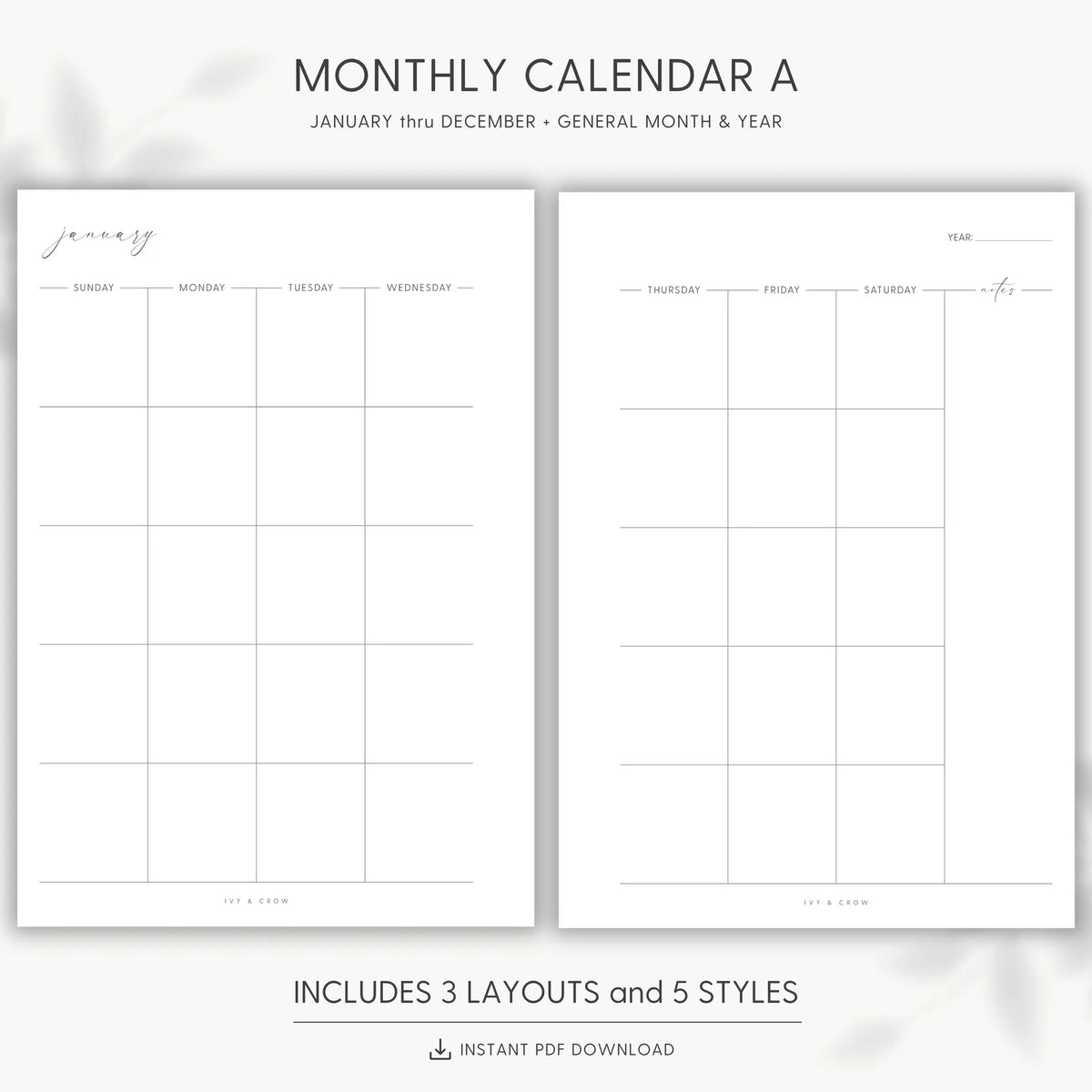 JOYFUL MONTHLY CALENDAR A