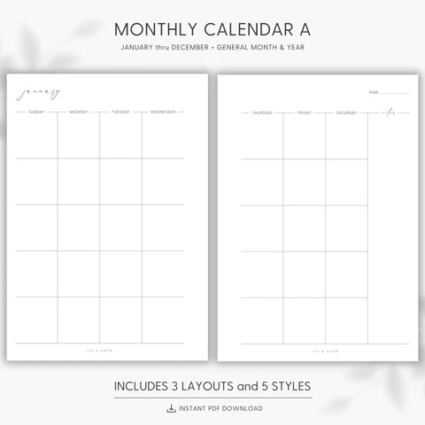 JOYFUL MONTHLY CALENDAR A