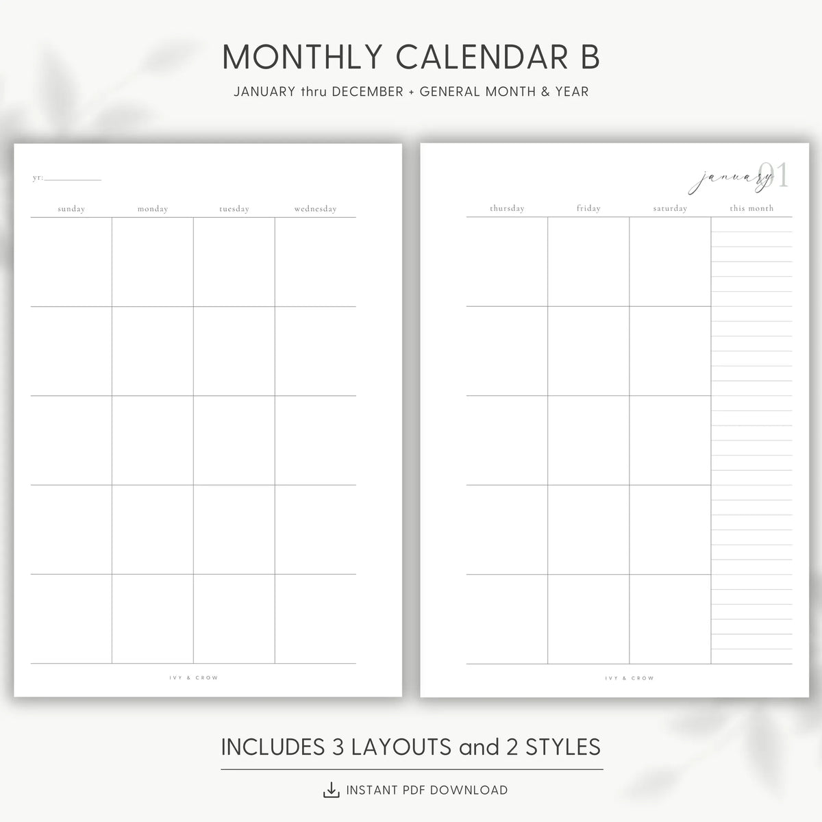JOYFUL MONTHLY CALENDAR B