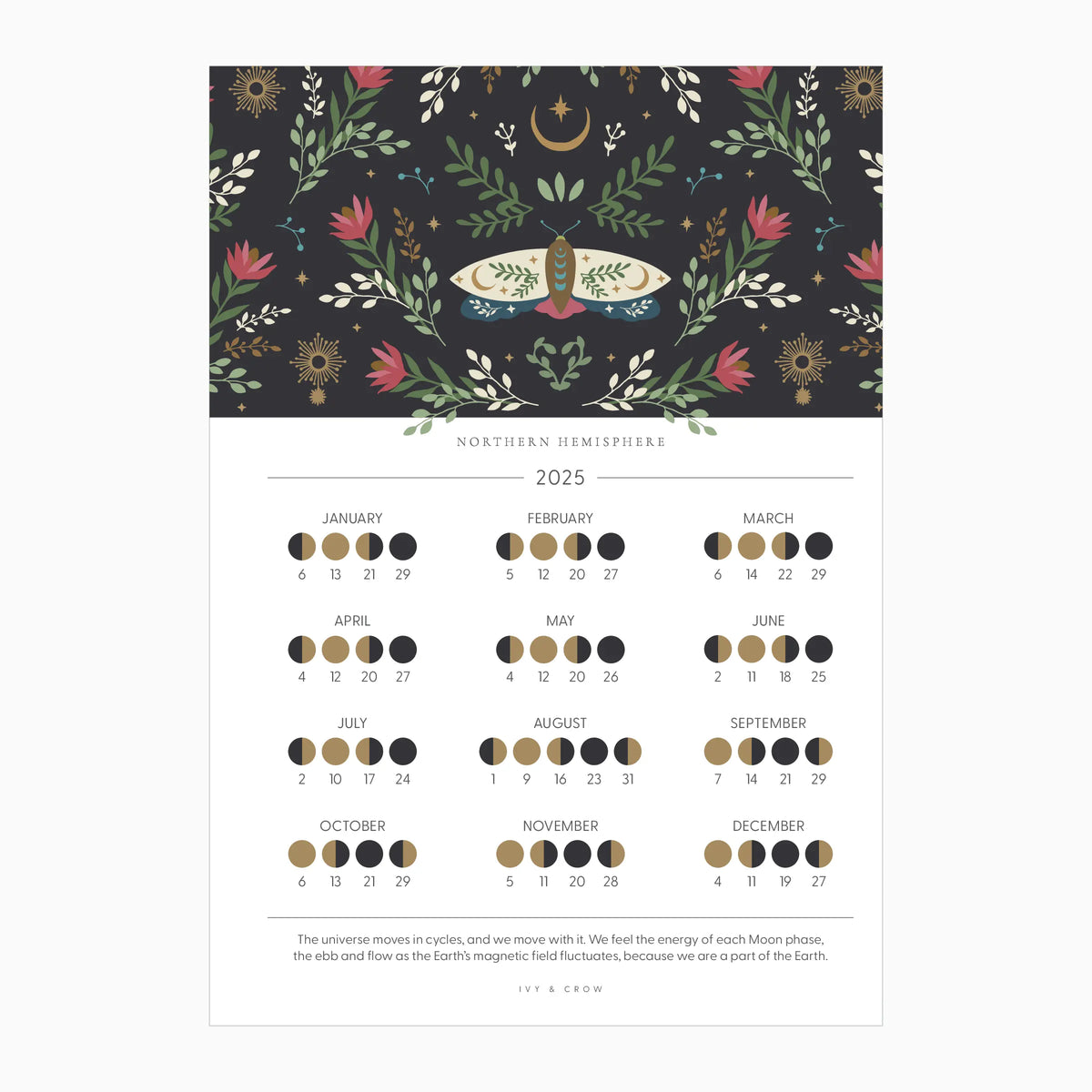 2025 Lunar Calendar | Moth | BLACK