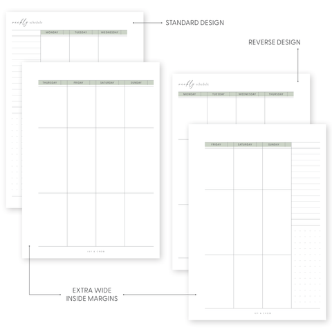 Example of standard and reverse designs with extra wide inside margins.