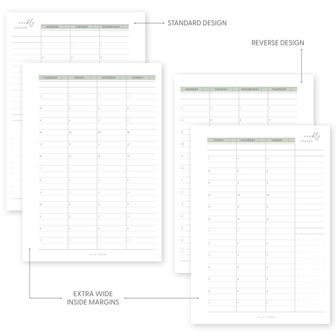 Example of standard and reverse designs with extra wide inside margins.