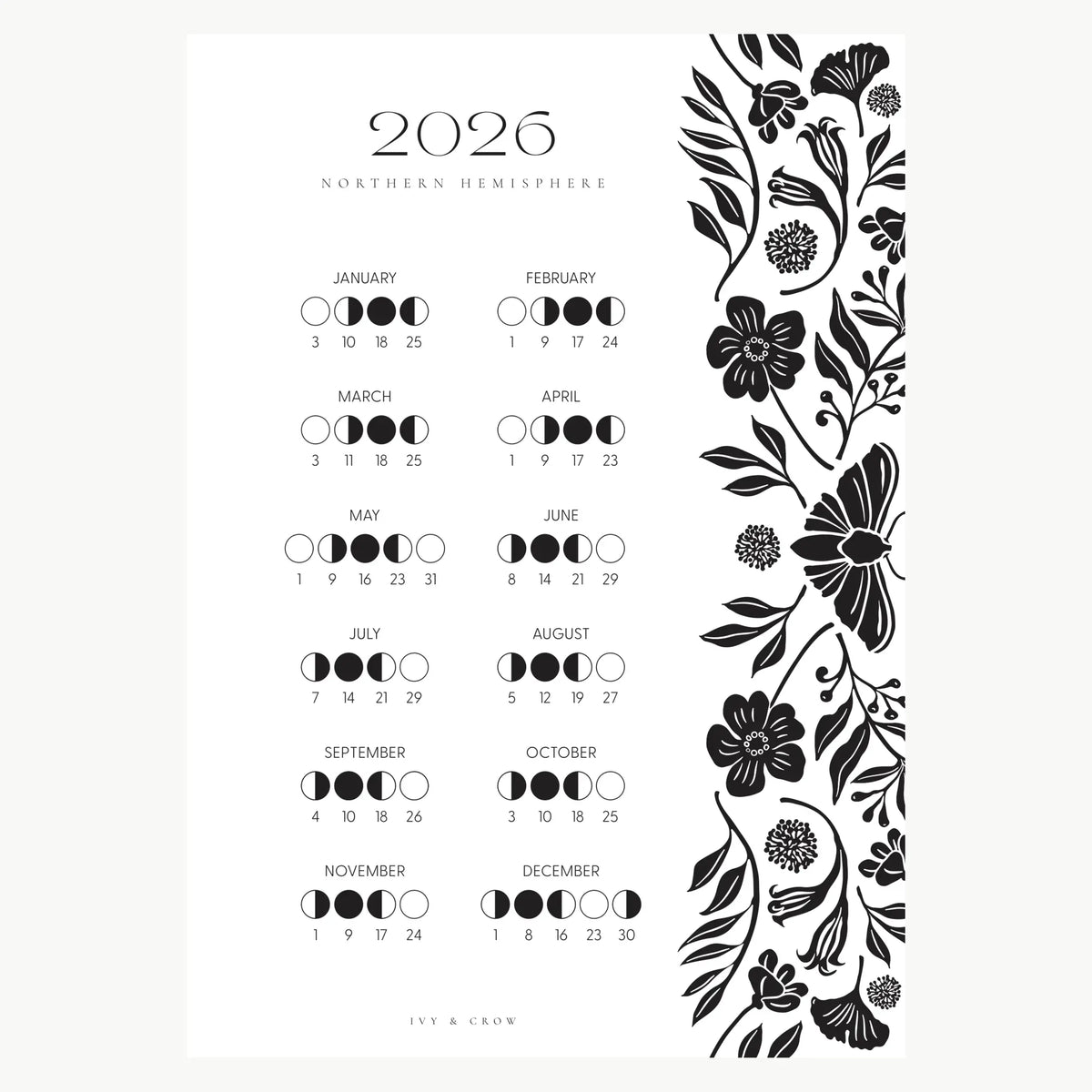 2026 Lunar Calendar | Black and White Moth | SIDE