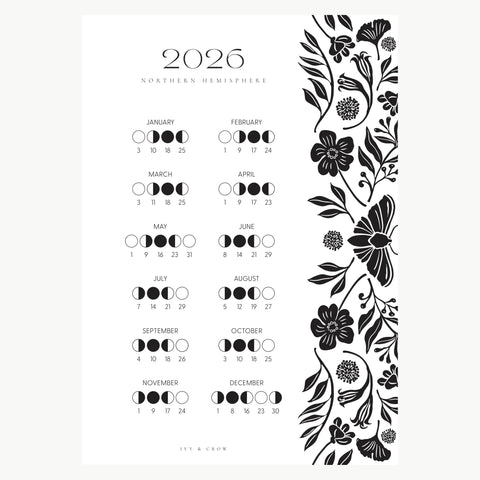 2026 Lunar Calendar | Black and White Moth | SIDE