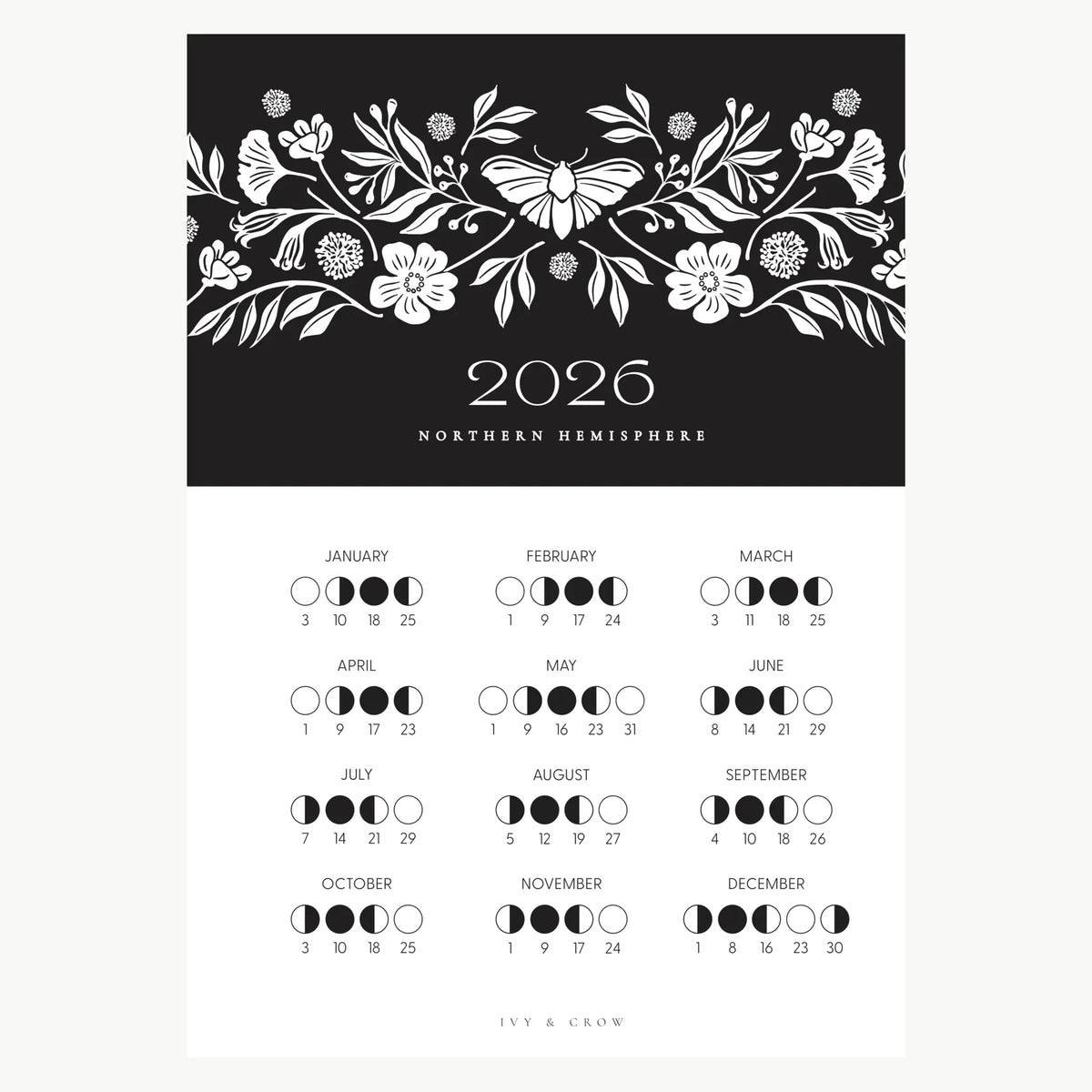 2026 Lunar Calendar | Black and White Moth | TOP
