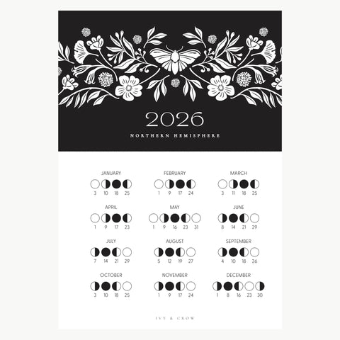 2026 Lunar Calendar | Black and White Moth | TOP