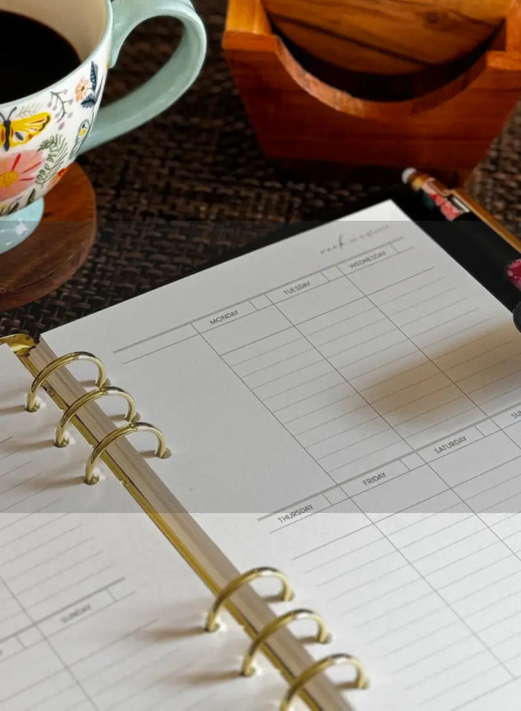 A5 ring planner inserts with floral coffee cup